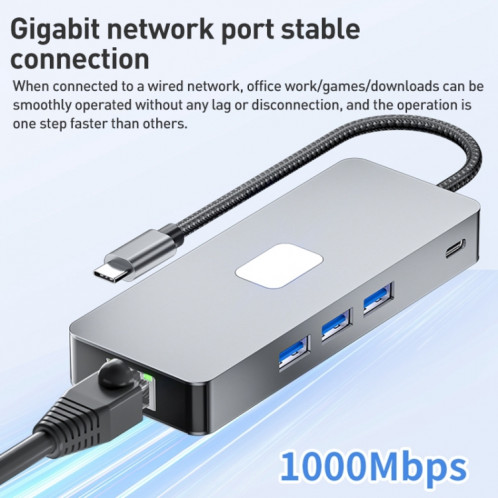 BYL-2401 Station d'accueil 8 en 1 Type-C vers PD100W + USB3.0 + HDMI + DP + RJ45 HUB (Gris sidéral) SH901A779-010
