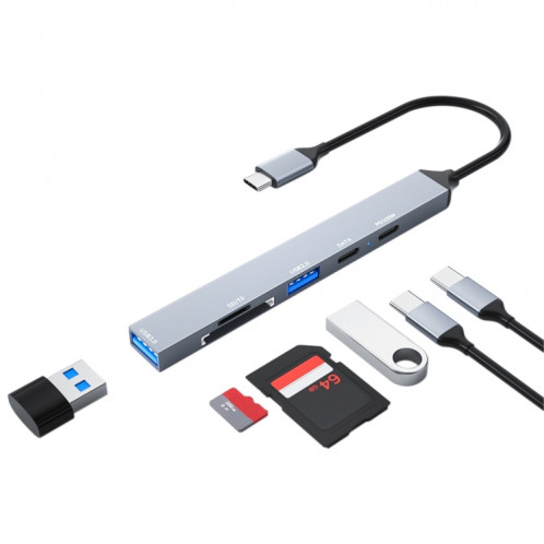 ADS-807 PD100 6 en 1 Type-C vers PD100W + USB3.0 + USB2.0 + Station d'accueil HUB SD/TF (gris sidéral) SH201A1234-010