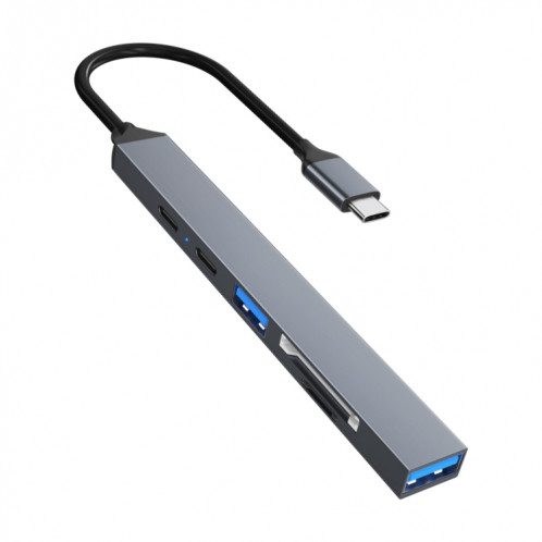ADS-807 PD100 6 en 1 Type-C vers PD100W + USB3.0 + USB2.0 + Station d'accueil HUB SD/TF (gris sidéral) SH201A1234-010