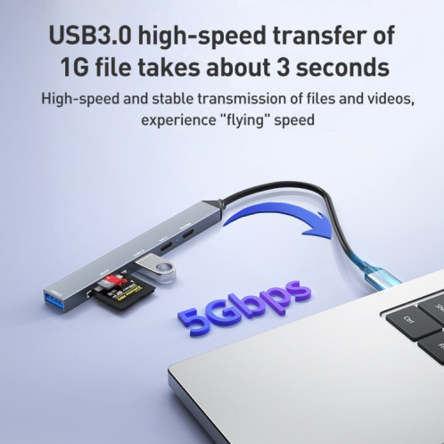 ADS-807 PD100 6 en 1 Type-C vers PD100W + USB3.0 + USB2.0 + Station d'accueil HUB SD/TF (gris sidéral) SH201A1234-010