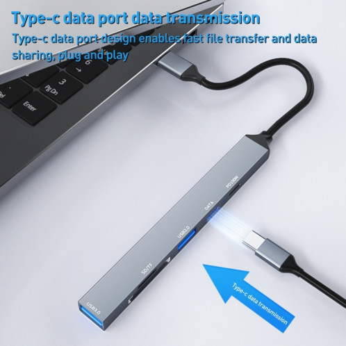 ADS-807 PD100 6 en 1 Type-C vers PD100W + USB3.0 + USB2.0 + Station d'accueil HUB SD/TF (gris sidéral) SH201A1234-010