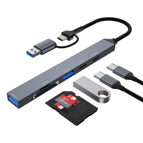 ADS-807D 6 en 1 USB + Type-C vers PD100W + USB3.0/2.0 + Station d'accueil SD/TF HUB (Gris sidéral) SH401A604-010