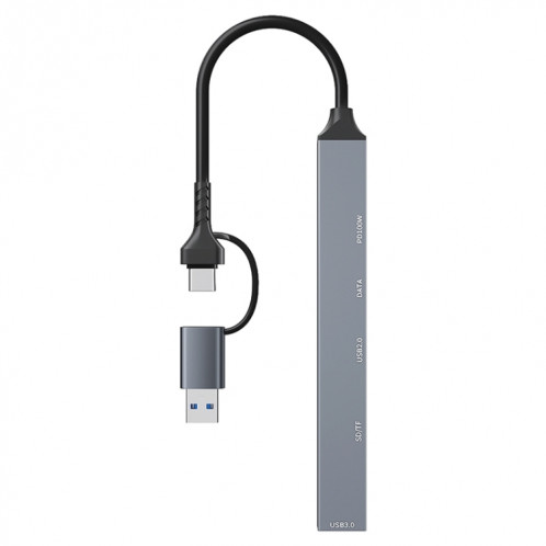 ADS-807D 6 en 1 USB + Type-C vers PD100W + USB3.0/2.0 + Station d'accueil SD/TF HUB (Gris sidéral) SH401A604-010
