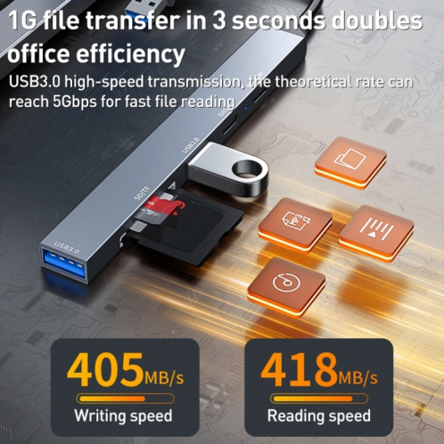 ADS-807D 6 en 1 USB + Type-C vers PD100W + USB3.0/2.0 + Station d'accueil SD/TF HUB (Gris sidéral) SH401A604-010