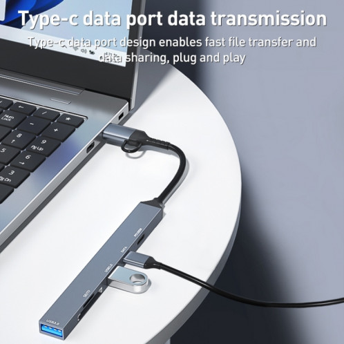 ADS-807D 6 en 1 USB + Type-C vers PD100W + USB3.0/2.0 + Station d'accueil SD/TF HUB (Gris sidéral) SH401A604-010