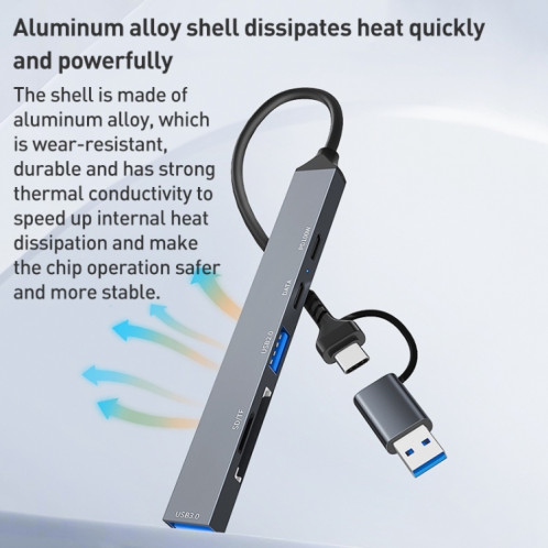 ADS-807D 6 en 1 USB + Type-C vers PD100W + USB3.0/2.0 + Station d'accueil SD/TF HUB (Gris sidéral) SH401A604-010