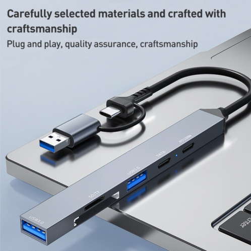 ADS-807D 6 en 1 USB + Type-C vers PD100W + USB3.0/2.0 + Station d'accueil SD/TF HUB (Gris sidéral) SH401A604-010