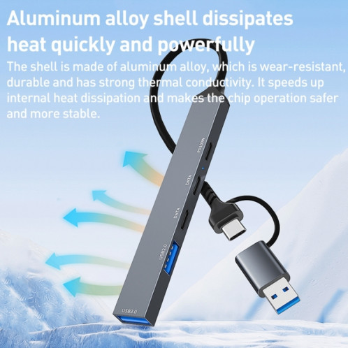 ADS-809D 5 en 1 USB + Type-C vers PD100W + USB3.0/2.0 + Station d'accueil HUB Type-C (Gris sidéral) SH701A218-08