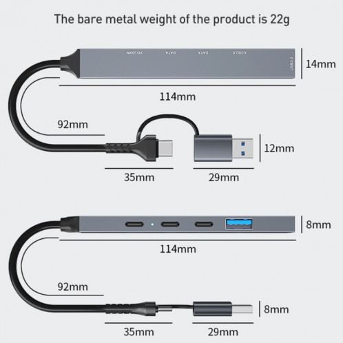 ADS-809D 5 en 1 USB + Type-C vers PD100W + USB3.0/2.0 + Station d'accueil HUB Type-C (Gris sidéral) SH701A218-08