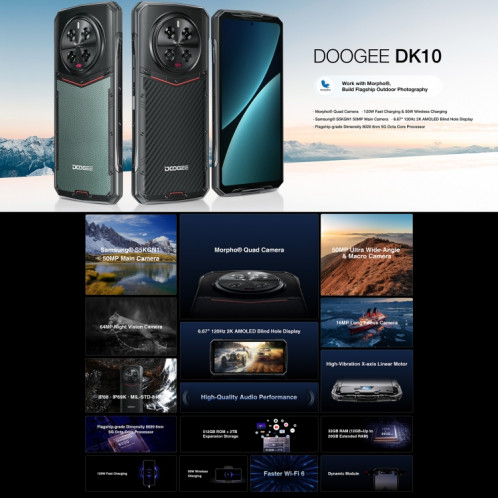  DOOGEE DK10 5G, 12 Go + 512 Go, quatre caméras, empreinte digitale latérale, 6,67 pouces Android 13 Dimensity 8020 Octa Core 2,6 GHz, réseau : 5G, OTG, NFC, prise en charge Google Pay (Kevlar noir) SD901A94-021