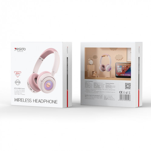 Yesido EP06 Casque Bluetooth supra-auriculaire pour enfants (rose) SY301C660-08