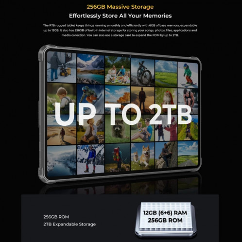  Tablette robuste OUKITEL RT8 4G réseau IP68/IP69K, 6 Go + 256 Go, 11 pouces Android 13 MediaTek Helio G99 Quad Core prise en charge double SIM, (orange) SO301B1963-018