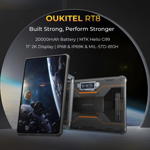  Tablette robuste OUKITEL RT8 4G réseau IP68/IP69K, 6 Go + 256 Go, 11 pouces Android 13 MediaTek Helio G99 Quad Core prise en charge double SIM, (orange) SO301B1963-018
