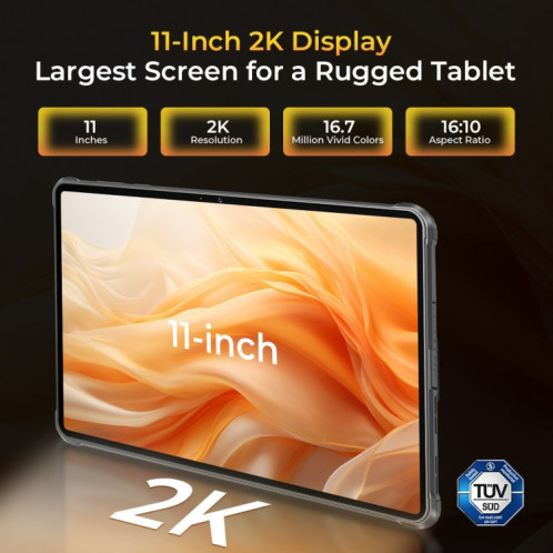  Tablette robuste OUKITEL RT8 4G réseau IP68/IP69K, 6 Go + 256 Go, 11 pouces Android 13 MediaTek Helio G99 Quad Core prise en charge double SIM, (orange) SO301B1963-018