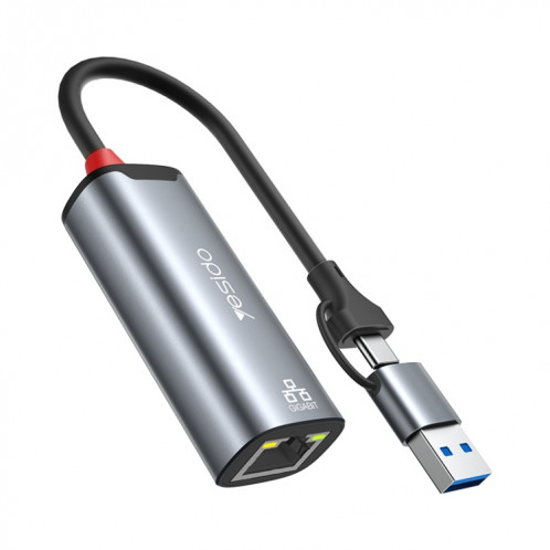 Adaptateur Yesido HB26 2 en 1 USB+USB-C/Type-C vers Ethernet (gris) SY601A1615-08