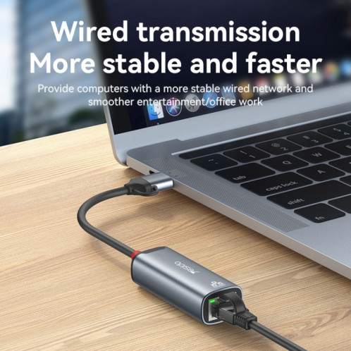 Adaptateur Yesido HB26 2 en 1 USB+USB-C/Type-C vers Ethernet (gris) SY601A1615-08
