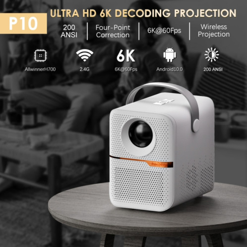 Projecteur WiFi portable GXMO P10 Max Android 10 OS HD, type de prise : prise américaine (blanc) SG101A782-012
