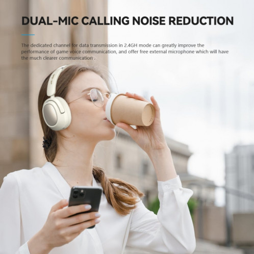 Casque Bluetooth sans fil à bandeau de jeu sans fil à faible latence Eking ANC à réduction de bruit, avec 2,4 G (blanc) SH401B261-016