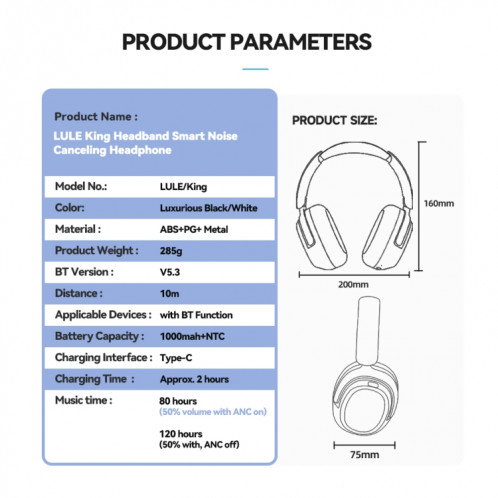 Casque Bluetooth sans fil à bandeau de jeu sans fil à faible latence Eking ANC à réduction de bruit, avec 2,4 G (blanc) SH401B261-016