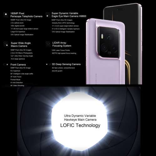 Honor Magic 6 Ultimate, 16 Go + 1 To, 6,8 pouces Magic OS 8.0 Snapdragon 8 Gen 3 Octa Core jusqu'à 3,3 GHz, réseau : 5G, OTG, NFC (violet) SH502B1200-014