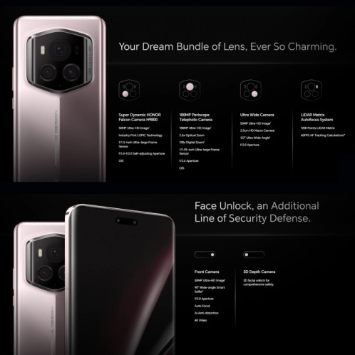 Honor Magic6 RSR Porsche Design, 24 Go + 1 To, 6,8 pouces Magic OS 8.0 Snapdragon 8 Gen 3 Octa Core jusqu'à 3,3 GHz, réseau : 5G, OTG, NFC (gris agate) SH701B86-012