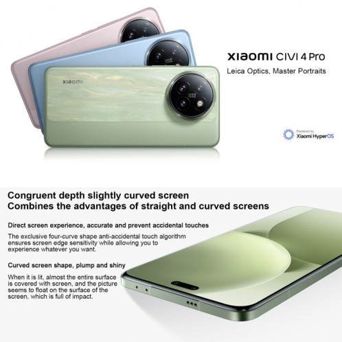 Xiaomi Civi 4 Pro, 12 Go + 256 Go, 6,55 pouces Xiaomi HyperOS Snapdragon 8s Gen 3 Octa Core 4 nm jusqu'à 3,0 GHz, NFC, réseau : 5G (bleu) SX001C1889-016