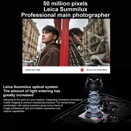 Xiaomi Civi 4 Pro, 12 Go + 256 Go, 6,55 pouces Xiaomi HyperOS Snapdragon 8s Gen 3 Octa Core 4 nm jusqu'à 3,0 GHz, NFC, réseau : 5G (noir) SX001D888-016