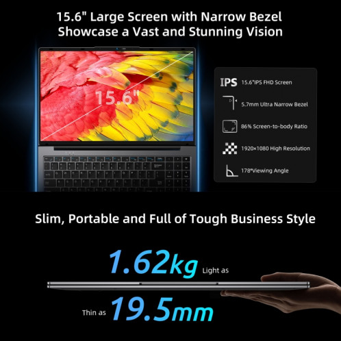Ordinateur portable BMAX X15 Pro, 16 Go + 512 Go, 15,6 pouces Windows 11 Intel Alder Lake N59 () SB201A1383-011