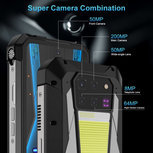  Unihertz Tank 3 Pro 5G / 8849, 18 Go + 512 Go, projecteur, appareil photo 200 MP, vision nocturne, batterie 23 800 mAh, 6,79 pouces Android 13 Dimensity 8200 Octa Core, réseau : 5G (noir) SU302A322-010