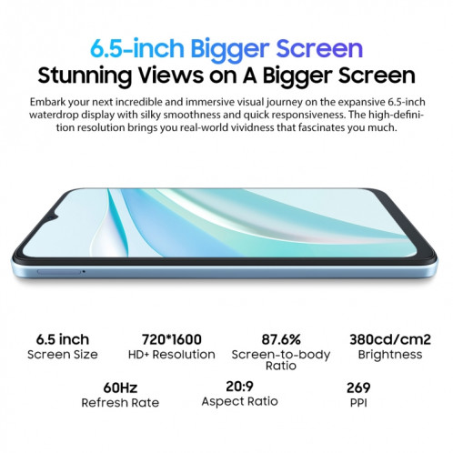 Blackview WAVE 6C, 2 Go + 32 Go, 6,5 pouces Android 13 Unisoc SC9863A Octa Core jusqu'à 1,6 GHz, réseau : 4G, OTG (noir) SB801A13-011