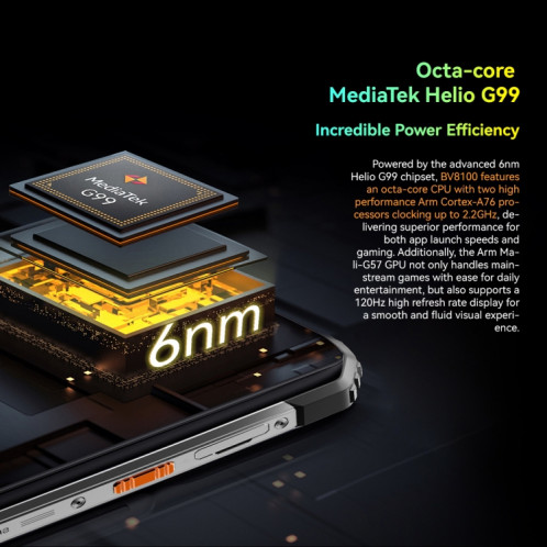  Téléphone robuste Blackview BV8100, 8 Go + 256 Go, 6,5 pouces Android 14 MediaTek Helio G99 Octa Core jusqu'à 2,2 GHz, réseau : 4G, NFC, OTG (noir) SB301A1454-019