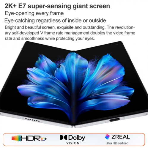vivo X Fold3, 16 Go + 256 Go, Face ID / Identification par empreinte digitale, 8,03 pouces + 6,53 pouces Android 14 OriginOS 4 Snapdragon 8 Gen 2 Octa Core 3,25 GHz, OTG, NFC, Réseau : 5G (Blanc) SV302B788-014