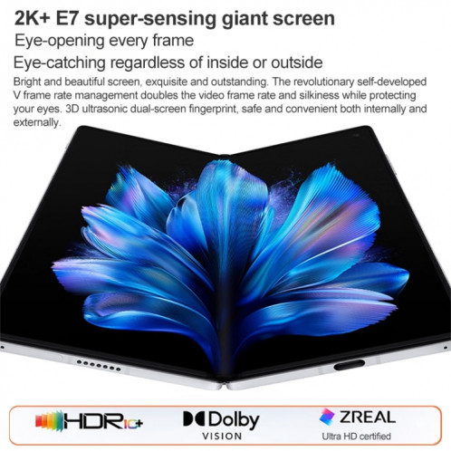 vivo X Fold3 Pro, 16 Go + 1 To, Face ID / Identification par empreinte digitale, 8,03 pouces + 6,53 pouces Android 14 OriginOS 4 Snapdragon 8 Gen 3 Octa Core 3,3 GHz, OTG, NFC, Réseau : 5G (Blanc) SV802B673-016