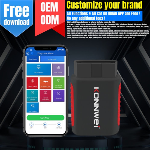 Scanner de diagnostic complet du système OBDII de voiture KONNWEI K DIAG (noir rouge) SK601A1169-09