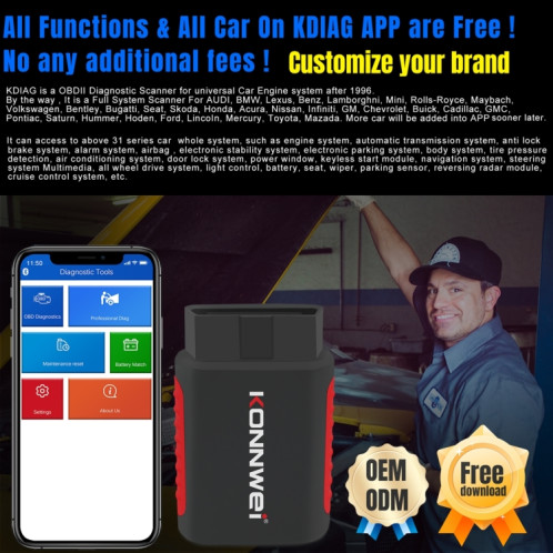 Scanner de diagnostic complet du système OBDII de voiture KONNWEI K DIAG (noir rouge) SK601A1169-09