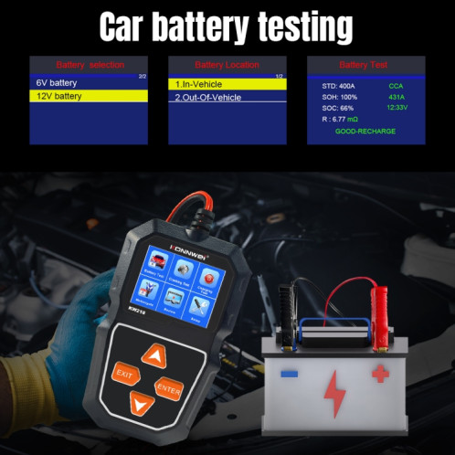 KONNWEI KW218 Testeur de batterie de voiture à écran couleur de 2,4 pouces (noir) SK801A745-012