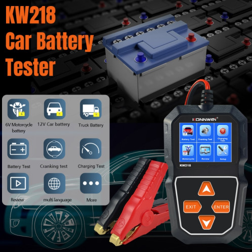 KONNWEI KW218 Testeur de batterie de voiture à écran couleur de 2,4 pouces (noir) SK801A745-012