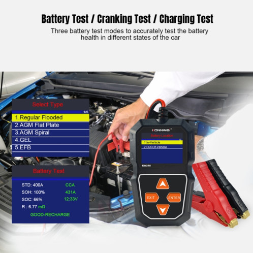KONNWEI KW218 Testeur de batterie de voiture à écran couleur de 2,4 pouces (noir) SK801A745-012