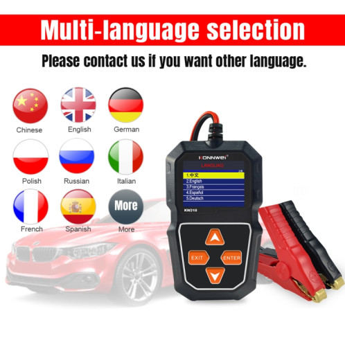 KONNWEI KW218 Testeur de batterie de voiture à écran couleur de 2,4 pouces (noir) SK801A745-012