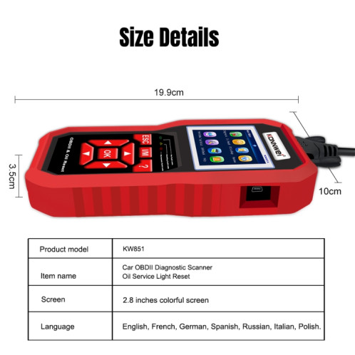 KONNWEI KW851 2 en 1 Scanner OBDll de voiture outil de diagnostic réinitialisation du voyant de service d'huile (noir) SK101A297-013