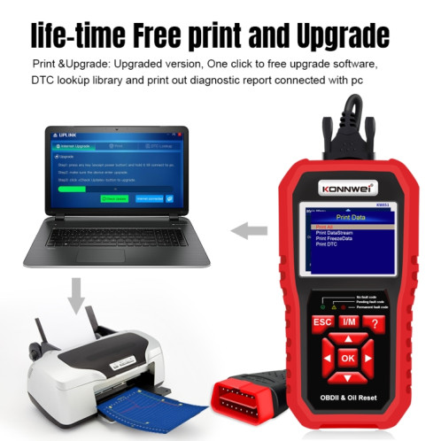 KONNWEI KW851 2 en 1 Scanner OBDll de voiture outil de diagnostic réinitialisation du voyant de service d'huile (noir) SK101A297-013