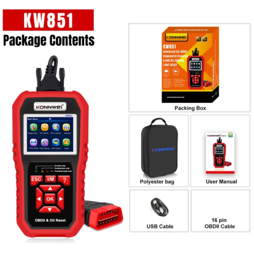 KONNWEI KW851 2 en 1 Scanner OBDll de voiture outil de diagnostic réinitialisation du voyant de service d'huile (noir) SK101A297-013