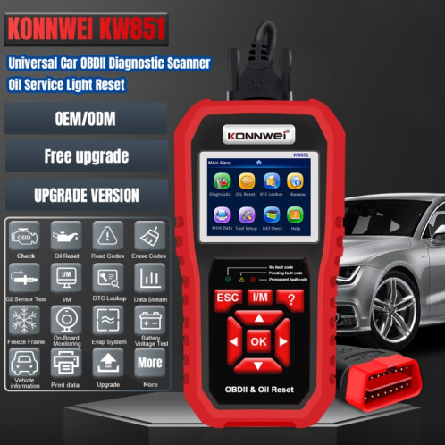 KONNWEI KW851 2 en 1 Scanner OBDll de voiture outil de diagnostic réinitialisation du voyant de service d'huile (noir) SK101A297-013