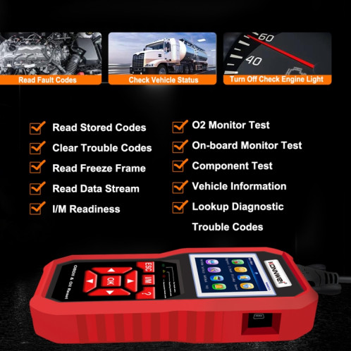 KONNWEI KW851 2 en 1 Scanner OBDll de voiture outil de diagnostic réinitialisation du voyant de service d'huile (noir) SK101A297-013