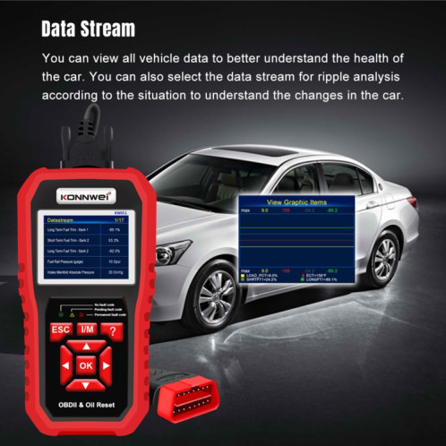 KONNWEI KW851 2 en 1 Scanner OBDll de voiture outil de diagnostic réinitialisation du voyant de service d'huile (noir) SK101A297-013