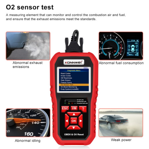 KONNWEI KW851 2 en 1 Scanner OBDll de voiture outil de diagnostic réinitialisation du voyant de service d'huile (noir) SK101A297-013