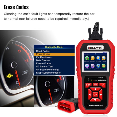 KONNWEI KW851 2 en 1 Scanner OBDll de voiture outil de diagnostic réinitialisation du voyant de service d'huile (noir) SK101A297-013