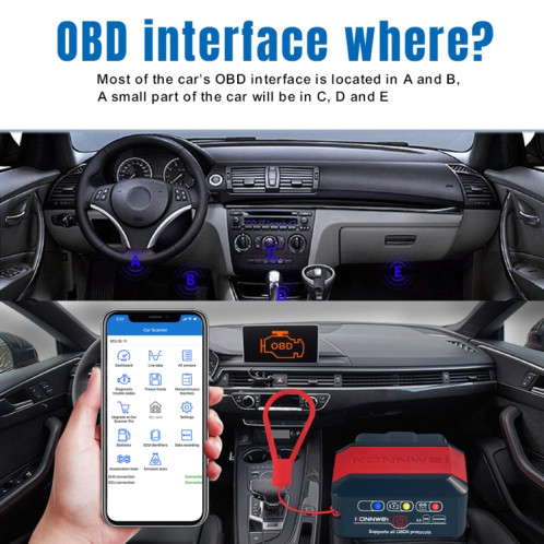 KONNWEI KW905 Bluetooth 5.0 Scanner de voiture OBD2 compatible Android et iOS (noir rouge) SK701A142-09