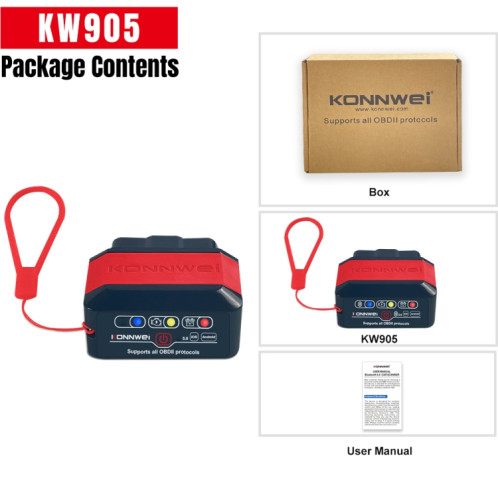 KONNWEI KW905 Bluetooth 5.0 Scanner de voiture OBD2 compatible Android et iOS (noir) SK701C748-09