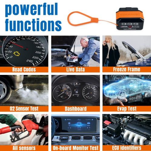 KONNWEI KW906 Bluetooth 5.0 Scanner de voiture OBD2 compatible Android et iOS (noir rouge) SK801A930-09